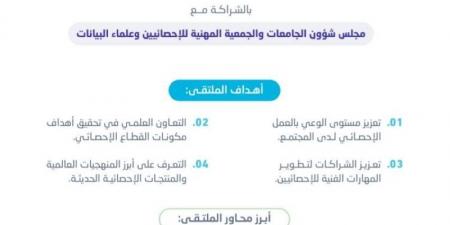 غدًا إنطلاق الملتقى الإحصائي الأول للجامعات والجمعيات المهنية والعلمية