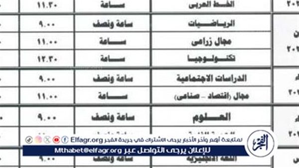 عاجل – جدول امتحانات الترم الأول 2025 رسميا